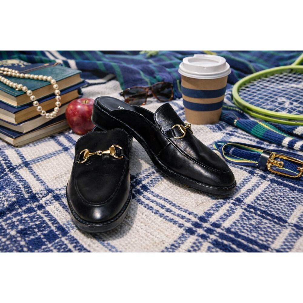 Vaneli Black Leather Horsebit Mule Loafers Women’s 7N Slip On Almond Toe Preppy